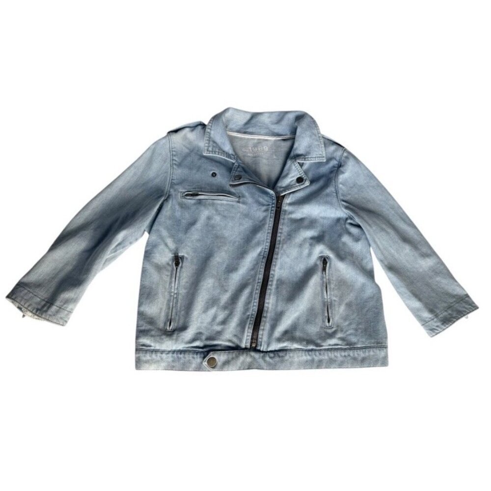 Gap 1969 Women's Sz L Denim Biker Jacket Asymmetrical Zip Beach Wash - Picture 11 of 11
